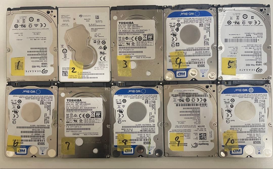 2.5インチ内蔵型HDD 500GB×10個　正常動作品　② 2.5インチ内蔵型HDD 500GB×10個 正常動作品 HDD500GB SATA 2.5 インチ