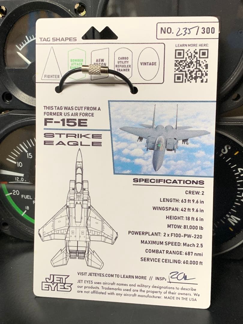 米空軍 戦闘機 F-15 イーグル キャノピー 実機タグ キーホルダー