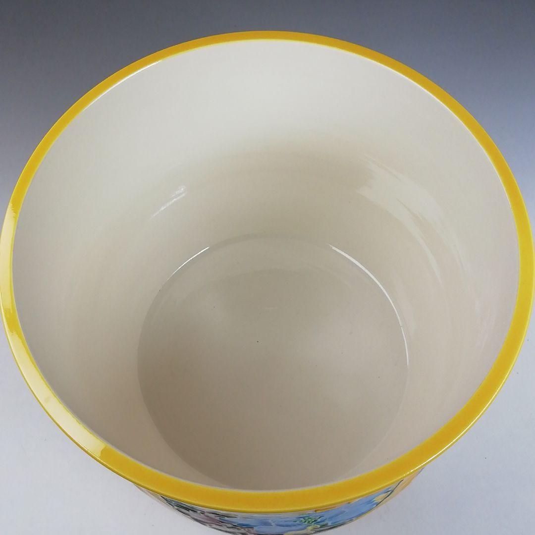 T922 水指 『黄交趾 四季草花花丸』『三室戸 造』 共箱 茶道具