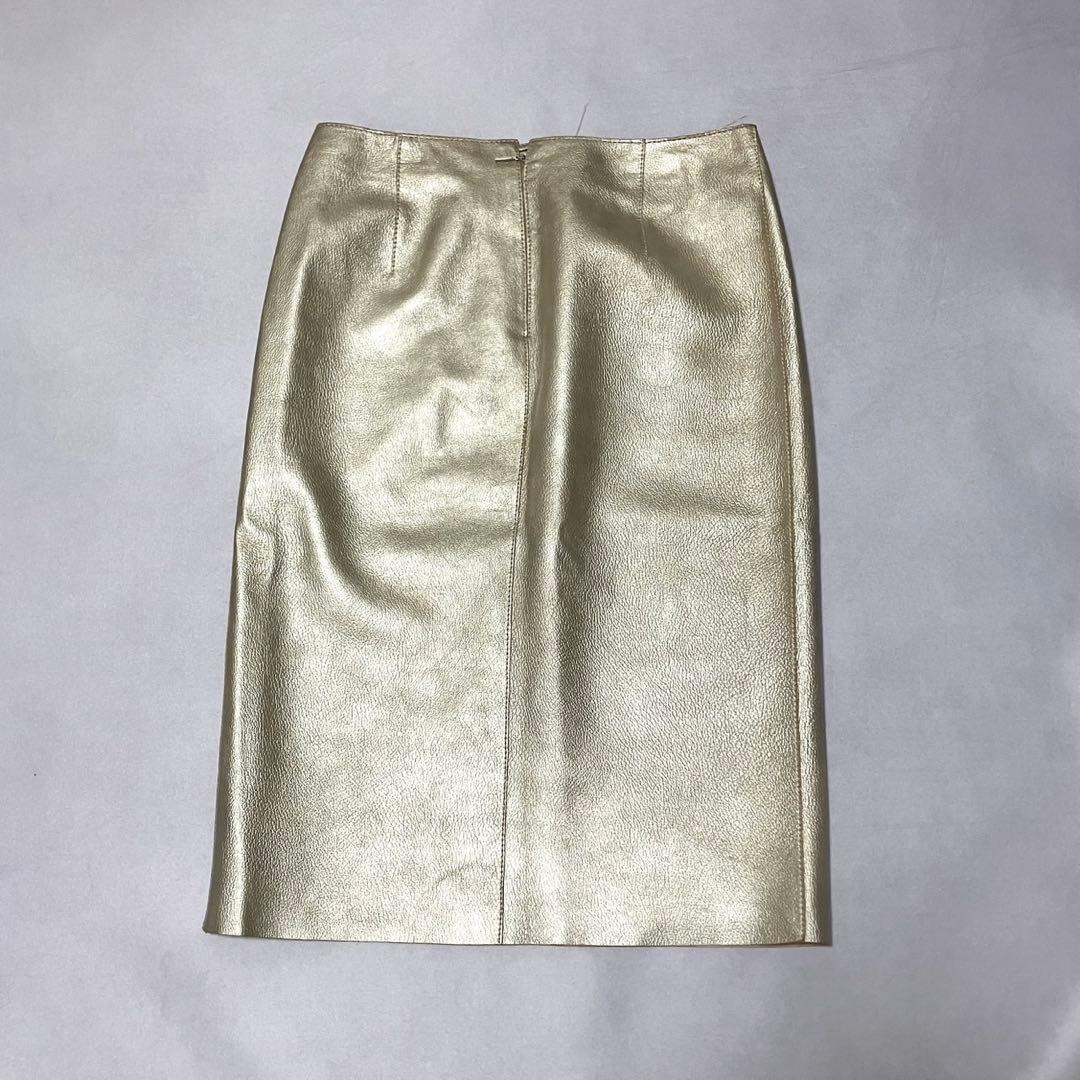 希少　Loewe ラムレザー　タイトスカート　ゴールド　派手　ナッパレザー