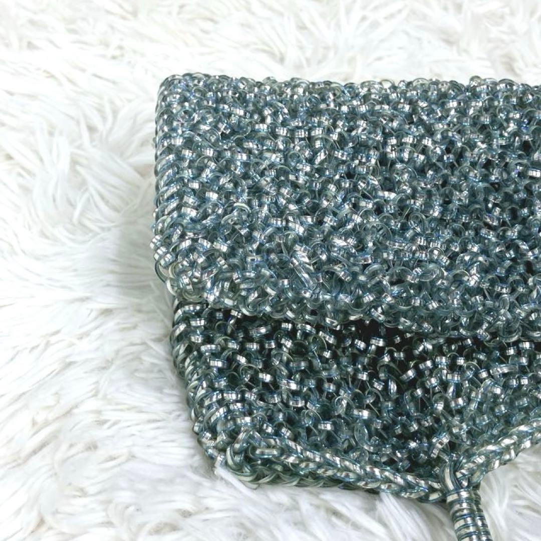 フラワー アンテプリマ スクエア ブルーシルバー ワイヤーバッグ チャーム