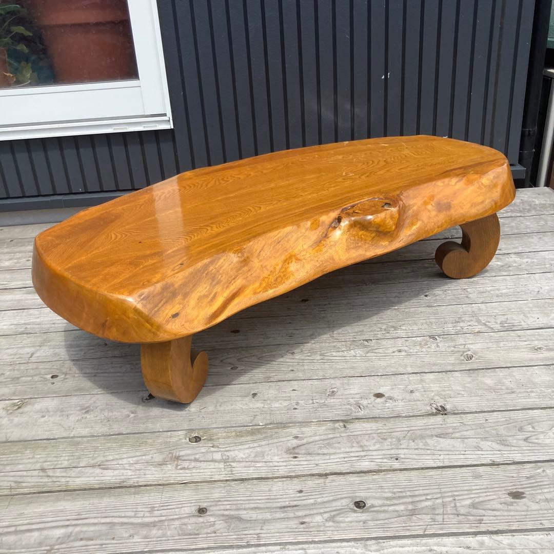 昭和レトロ 木製 天然木 欅材 一枚板 脚付き 座卓 センターテーブル 古家具 セール アウトレット家具・インテリア - 【希少】昭和レトロ 木製 天然