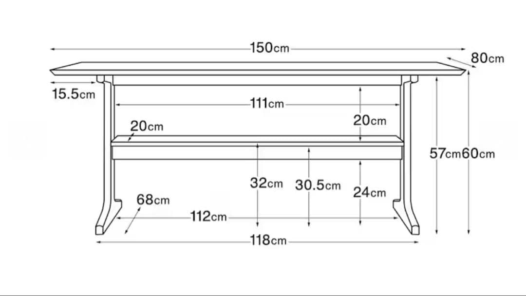 無印良品リビングでもダイニングでもつかえるテーブル　オーク材１５０×８０×６０