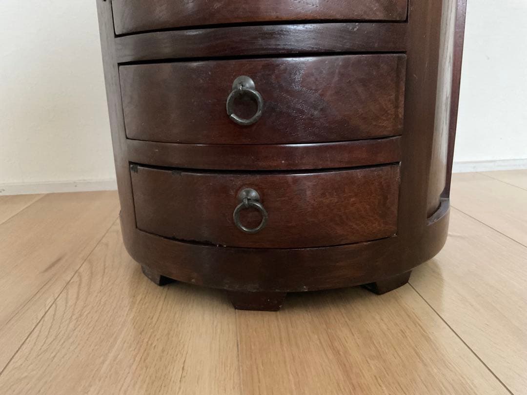 李朝家具 丸型スツール 蝶 蝶番 小引き出し付き 収納 椅子 サイドテーブル