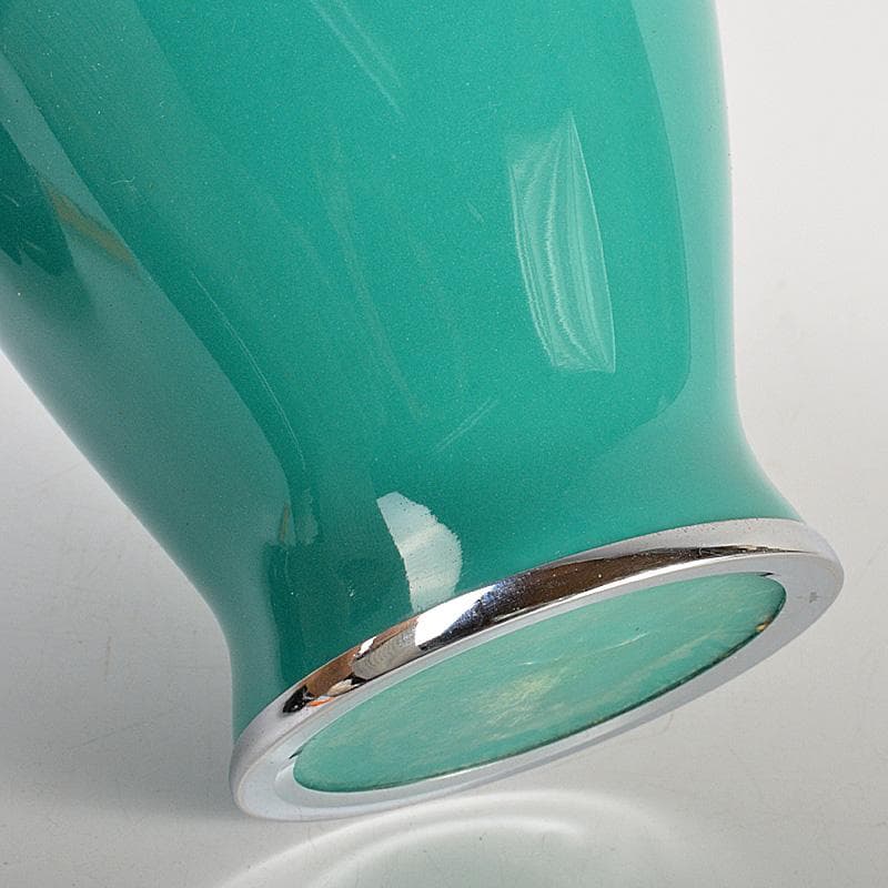 七宝焼　翡翠釉　牡丹文　花瓶　唐木台付　時代箱　C　6690