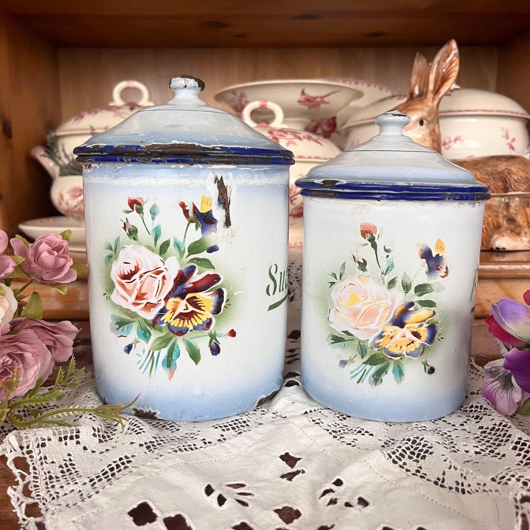 JAPY] ブルー_パンジー_ホーローキャニスター＜3個フルセット