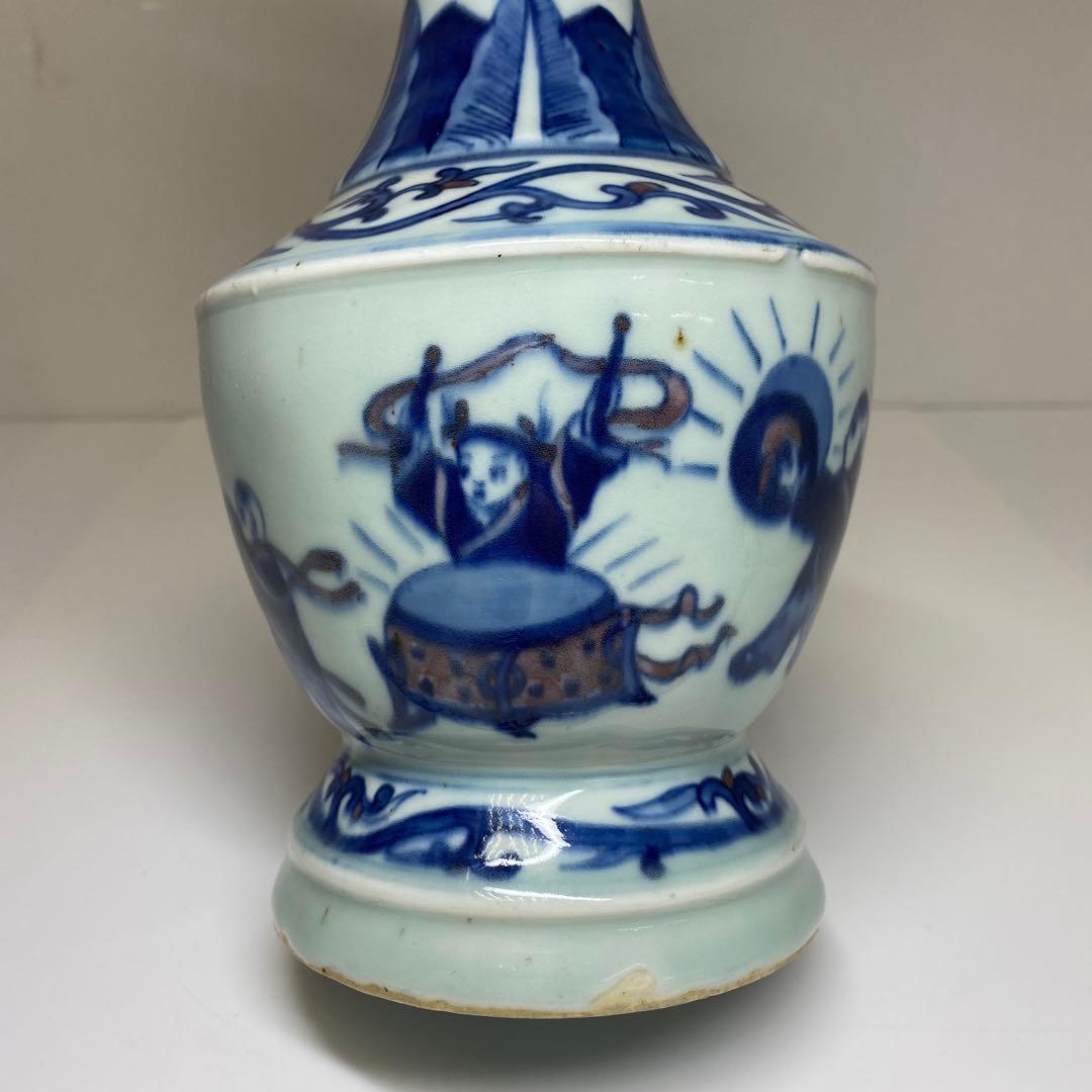 中国清時代　大清光緒年製　釉裏紅人物画花瓶　高さ約24㎝　東Y7-0331☆2F