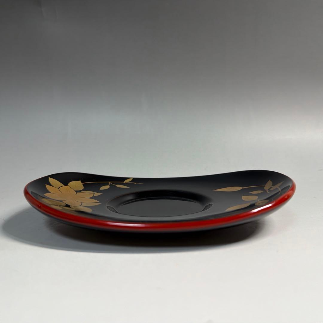 輪島塗 真塗 爪紅 桔梗蒔絵 茶托 桜井一良 造 作家物 落款あり