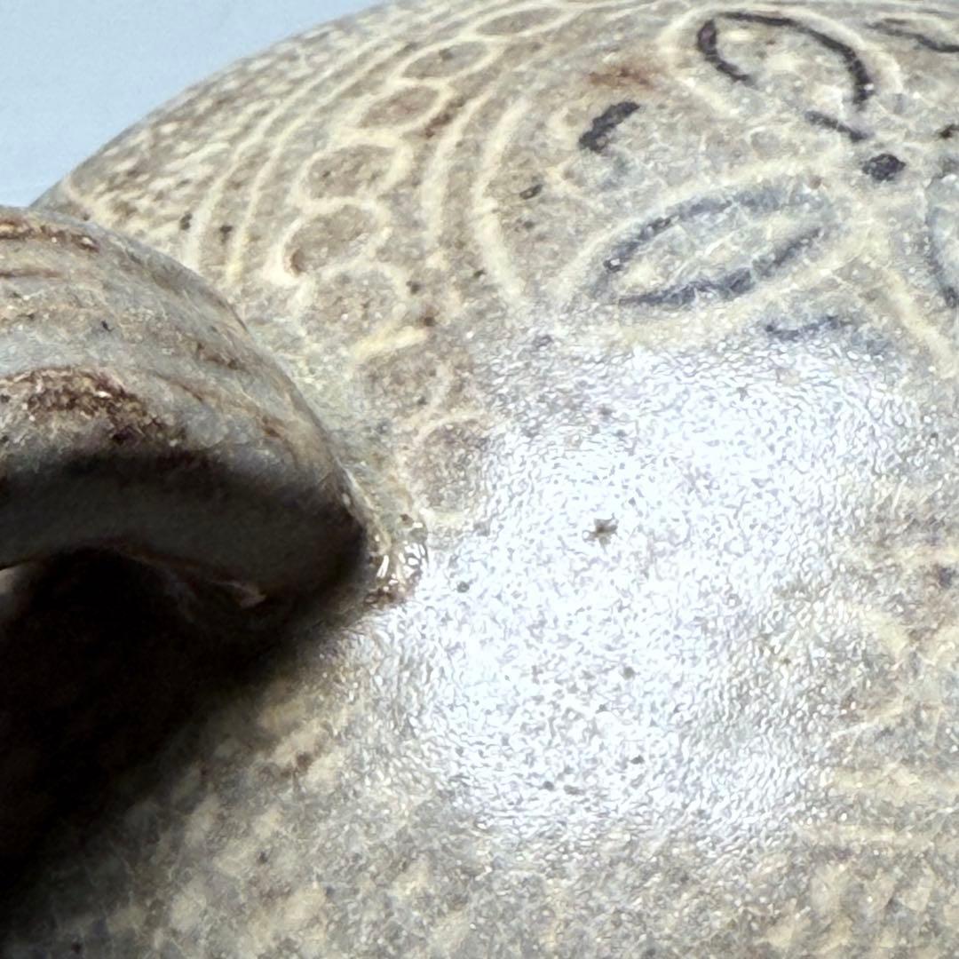 李朝 粉青沙器水滴 象嵌 印花 灰釉薬 朝鮮美術 珍品 古美術 李朝