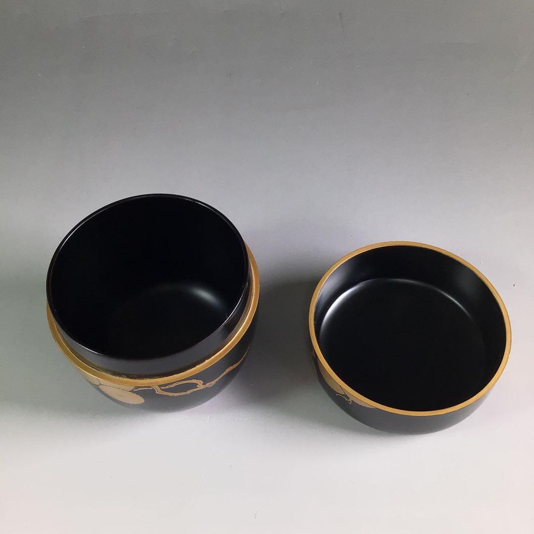 R328 棗 『蒔絵師 西條一斎作』『唐松蒔絵』『大棗』 共箱 茶道具