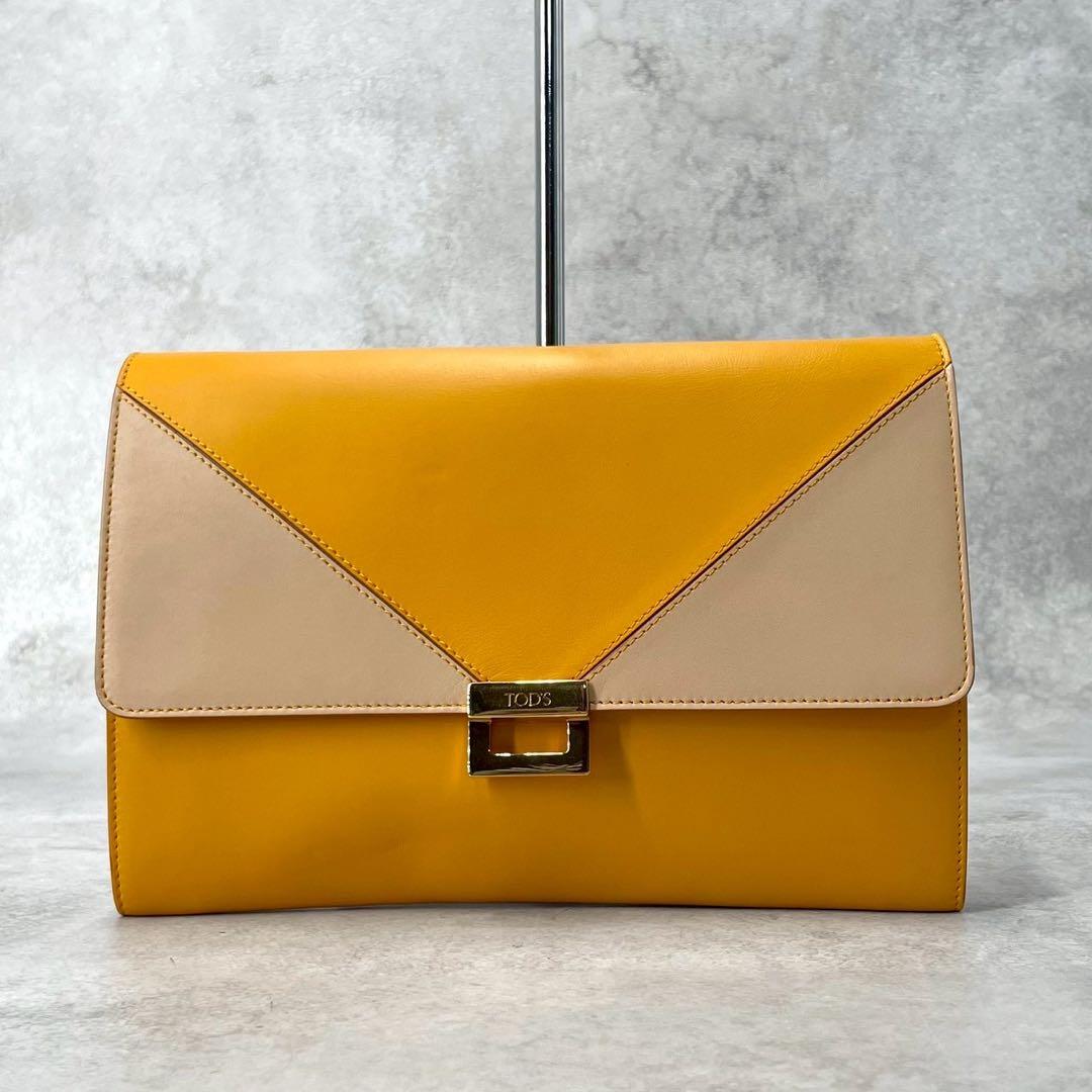 美品◯トッズ　ショルダーバッグ　2way バイカラー　ゴールド金具　レター型