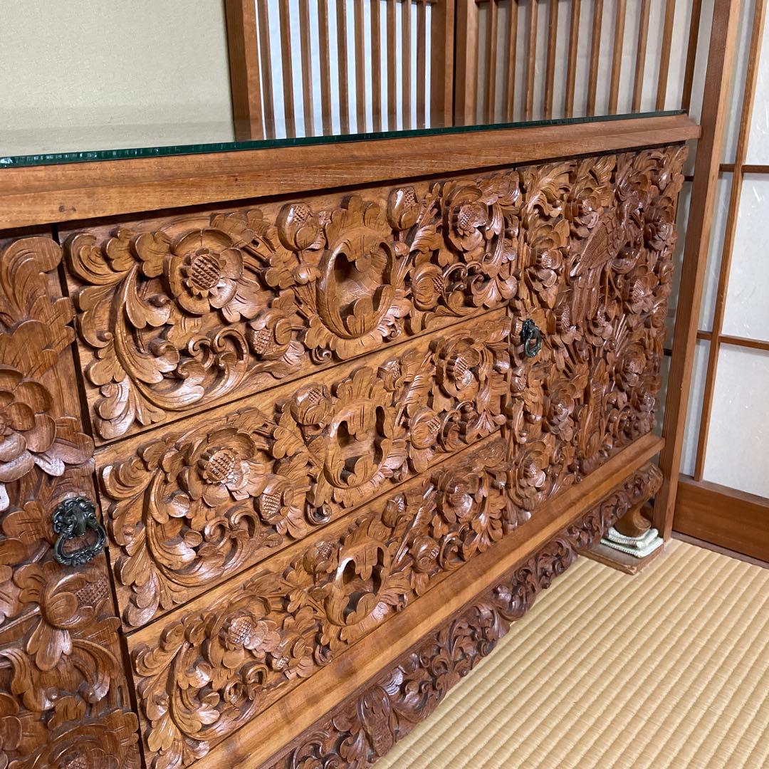 木彫り装飾のキャビネット インドネシア オーダーメイド 12/26まで