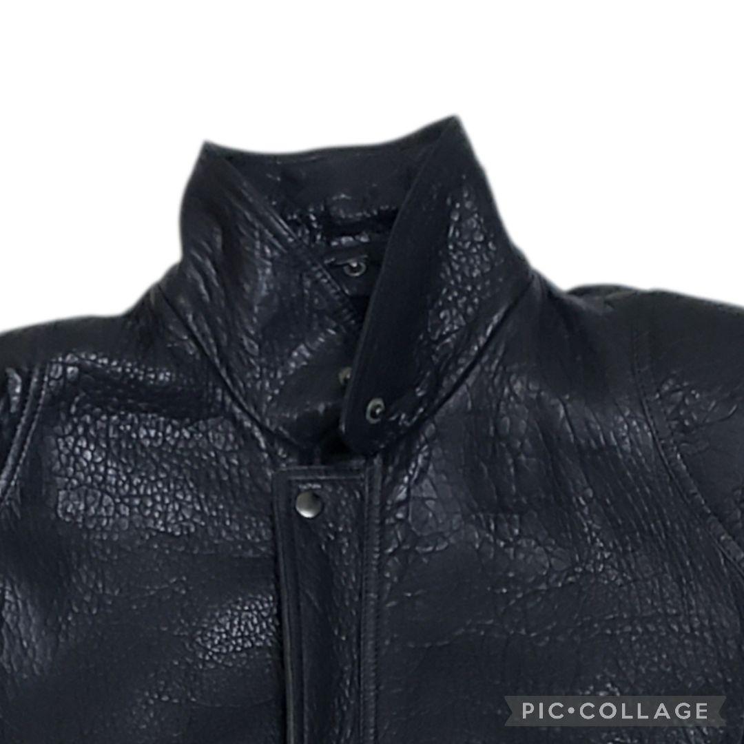 羊シボ革 短丈 A-2 G-1モチーフ シングルライダース黒 襟ボア取