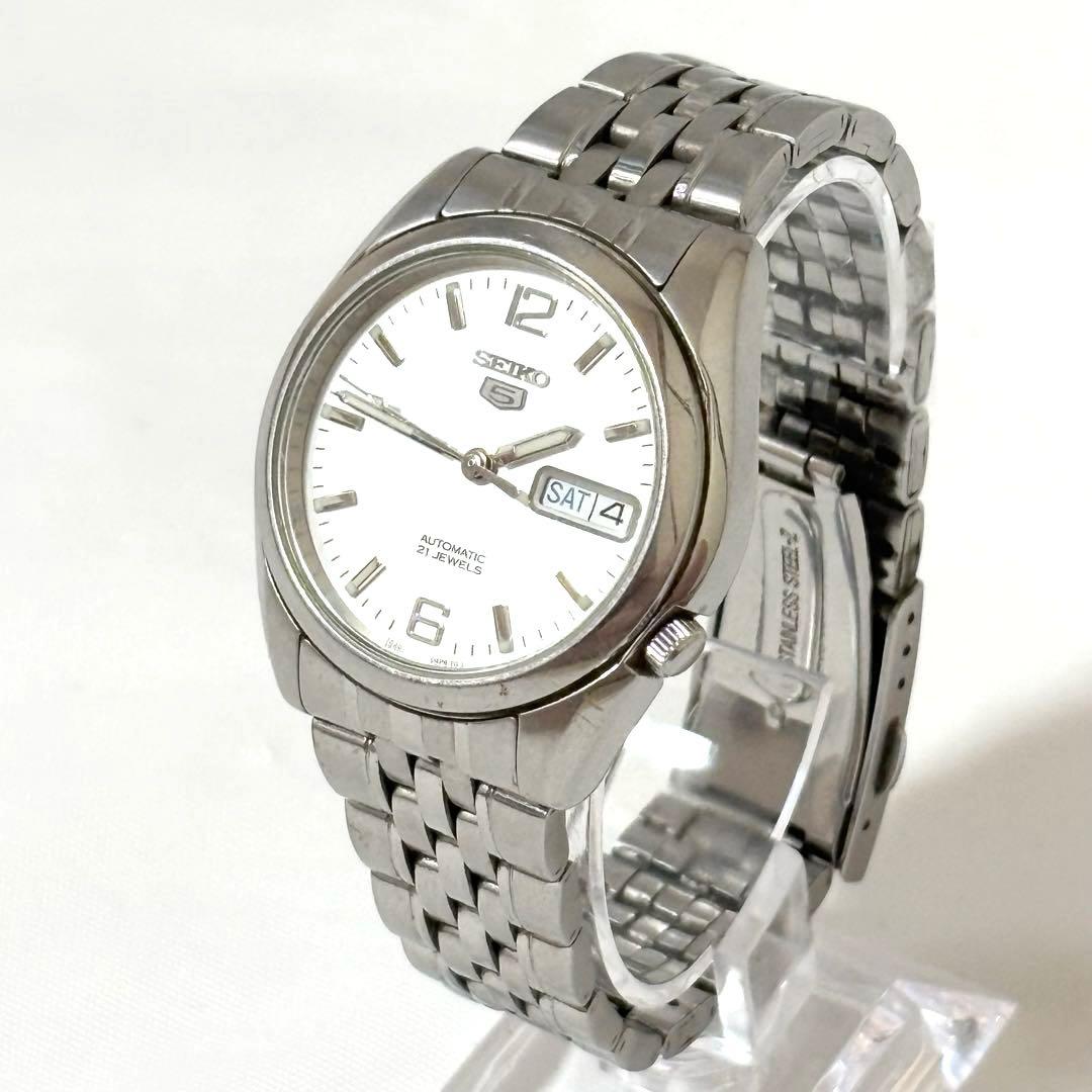 美品 稼働✨SEIKO 5・自動巻き 裏スケ 3針 デイデイト シルバー