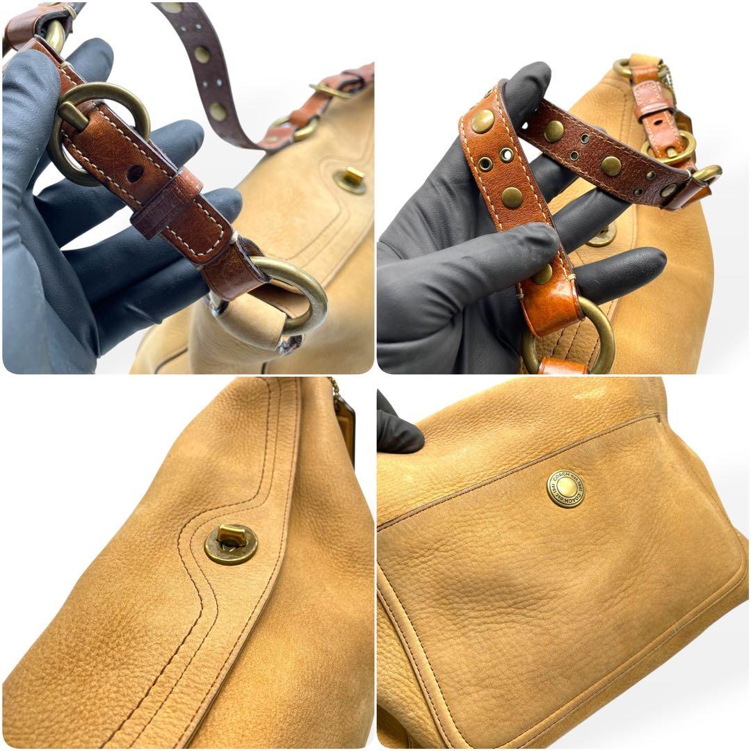 美品　COACH コーチ　ショルダーバッグ　ヌバック　レザー　ターンロック　茶
