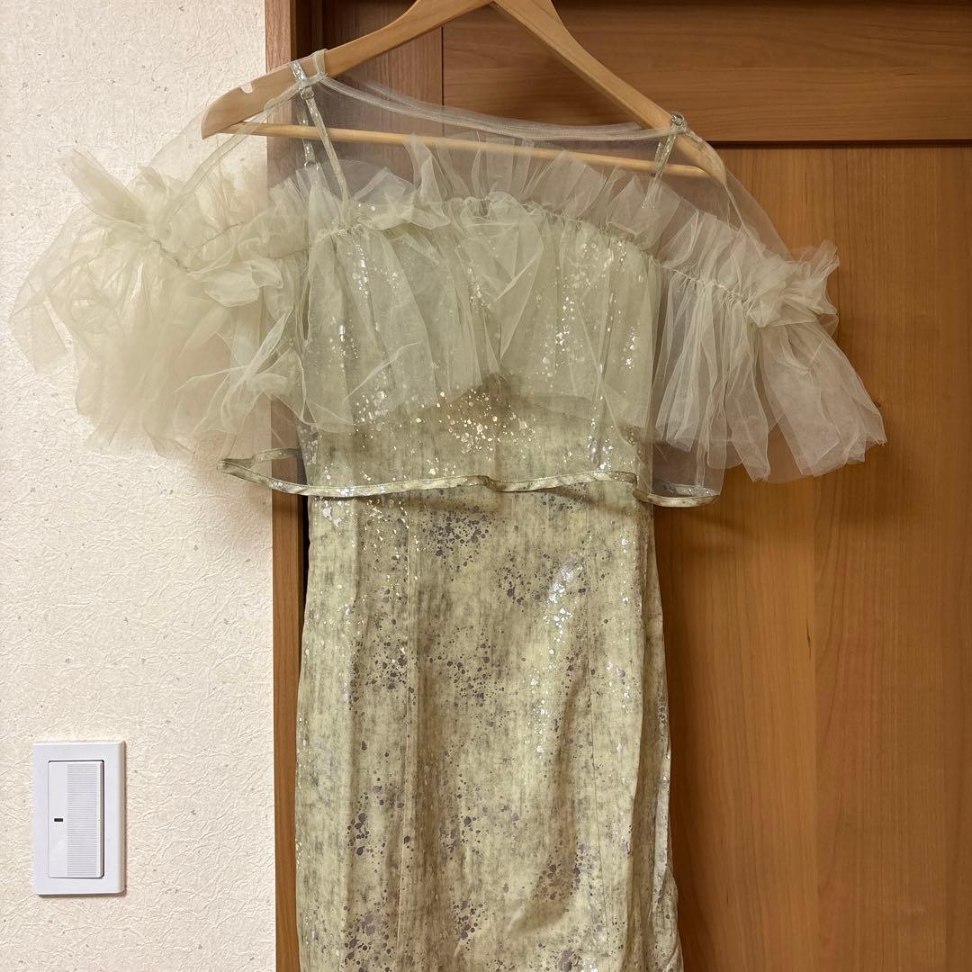 【LEJA】チュールフリルボレロペイントマーメイドドレスワンピース