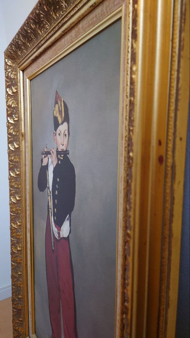 【中古品】マネ「笛を吹く少年」　油彩　複製画額　豪華額装