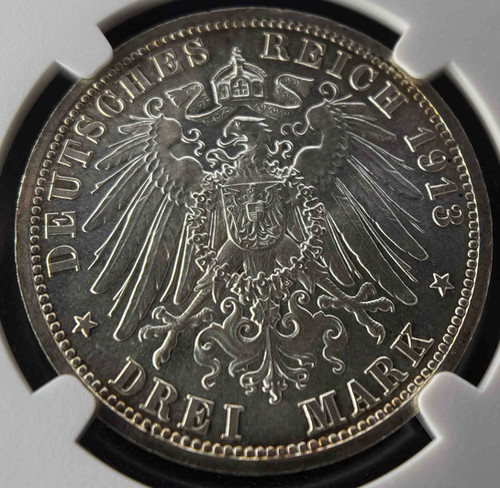 1913年 ドイツ帝国 プロイセン王国 3マルク銀貨 ウィルヘルム2世即位25