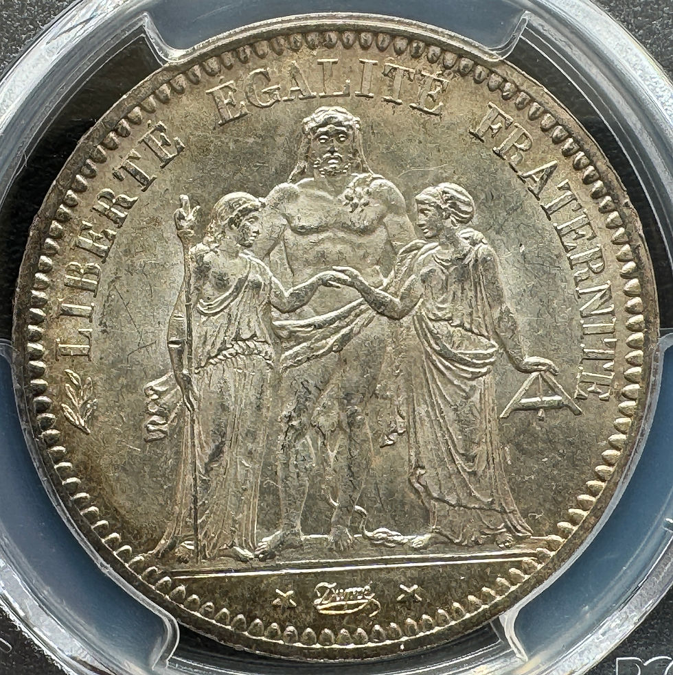 フランス1874年- K 稀少❗️ヘラクレス5フラン大型銀貨 PCGS認証