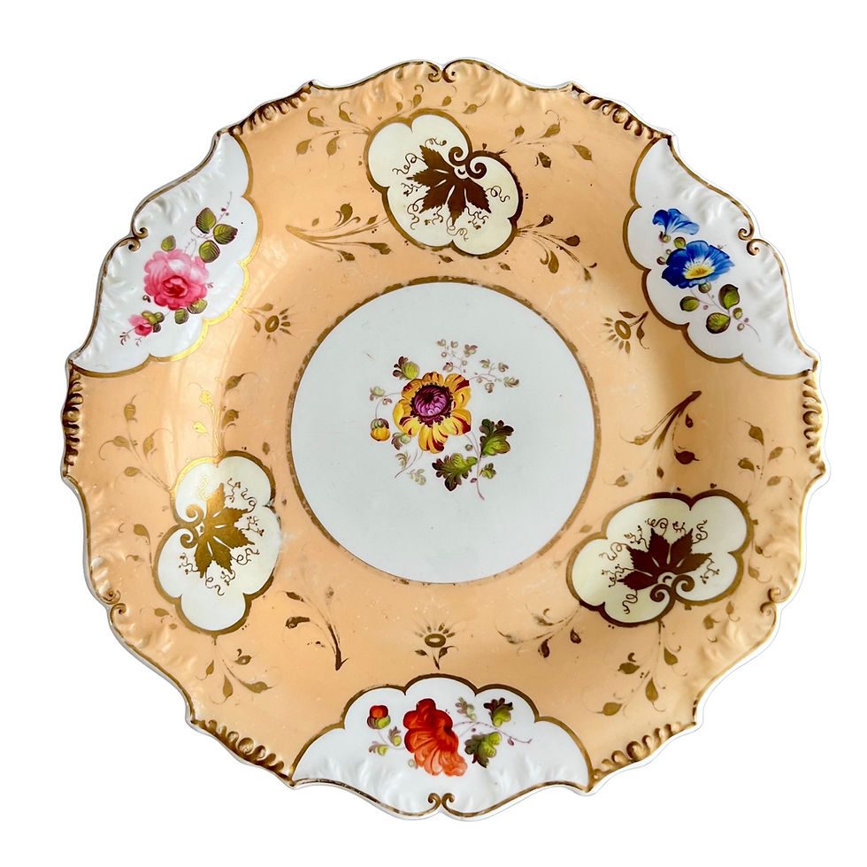 Coalport true trio, cobalt blue, orange and roses, ca 1820