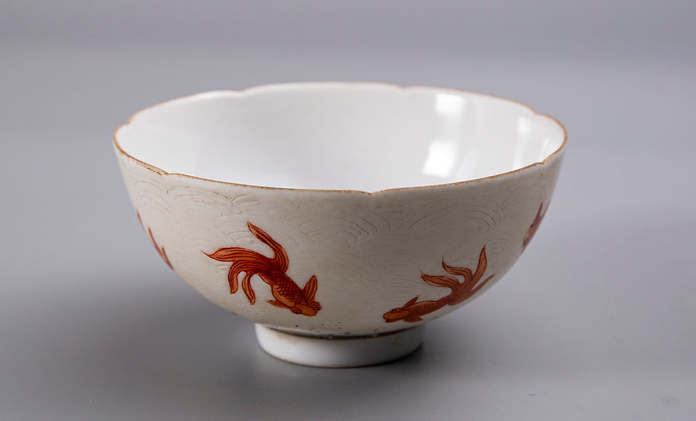 v141 中国清朝期 同治年製 粉彩絶品金魚絵付磁器鉢 弦金魚