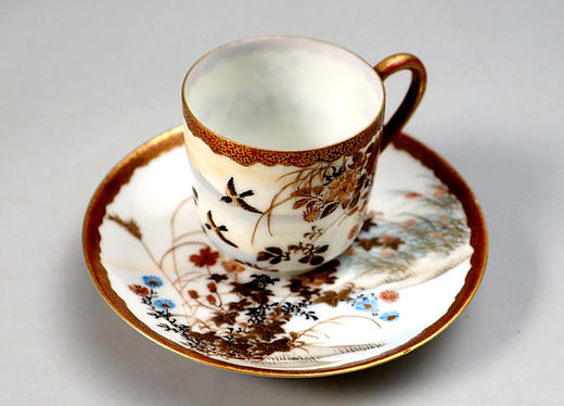 横浜焼 井村製 明治 輸出手 アンティーク カップ＆ソーサー1客 業平東