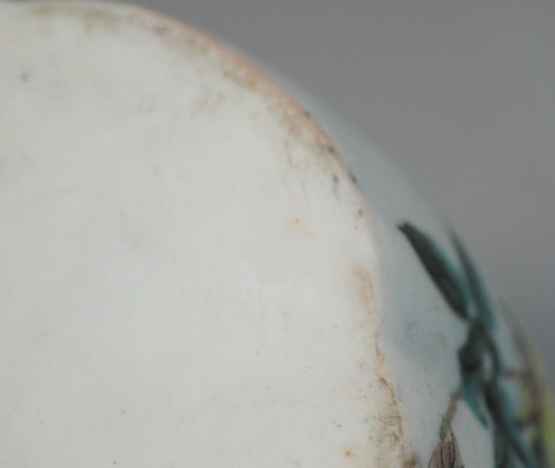 △敬逢△明治時代『竹内忠兵衛』作 石目焼(シャークスキン技法) 花鳥