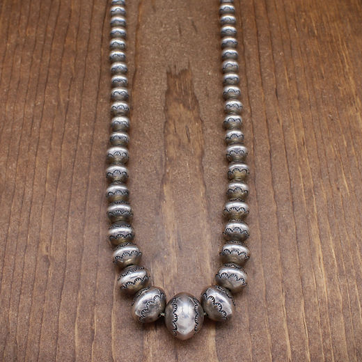 Vintage Large Navajo Handmade Stamped Sterling Silver Bead