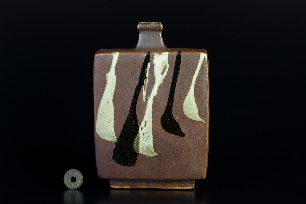 浜田晋作 作 藍釉面取 花瓶 共箱 DT544 浜田晋作 作 藍釉面取 花瓶 共