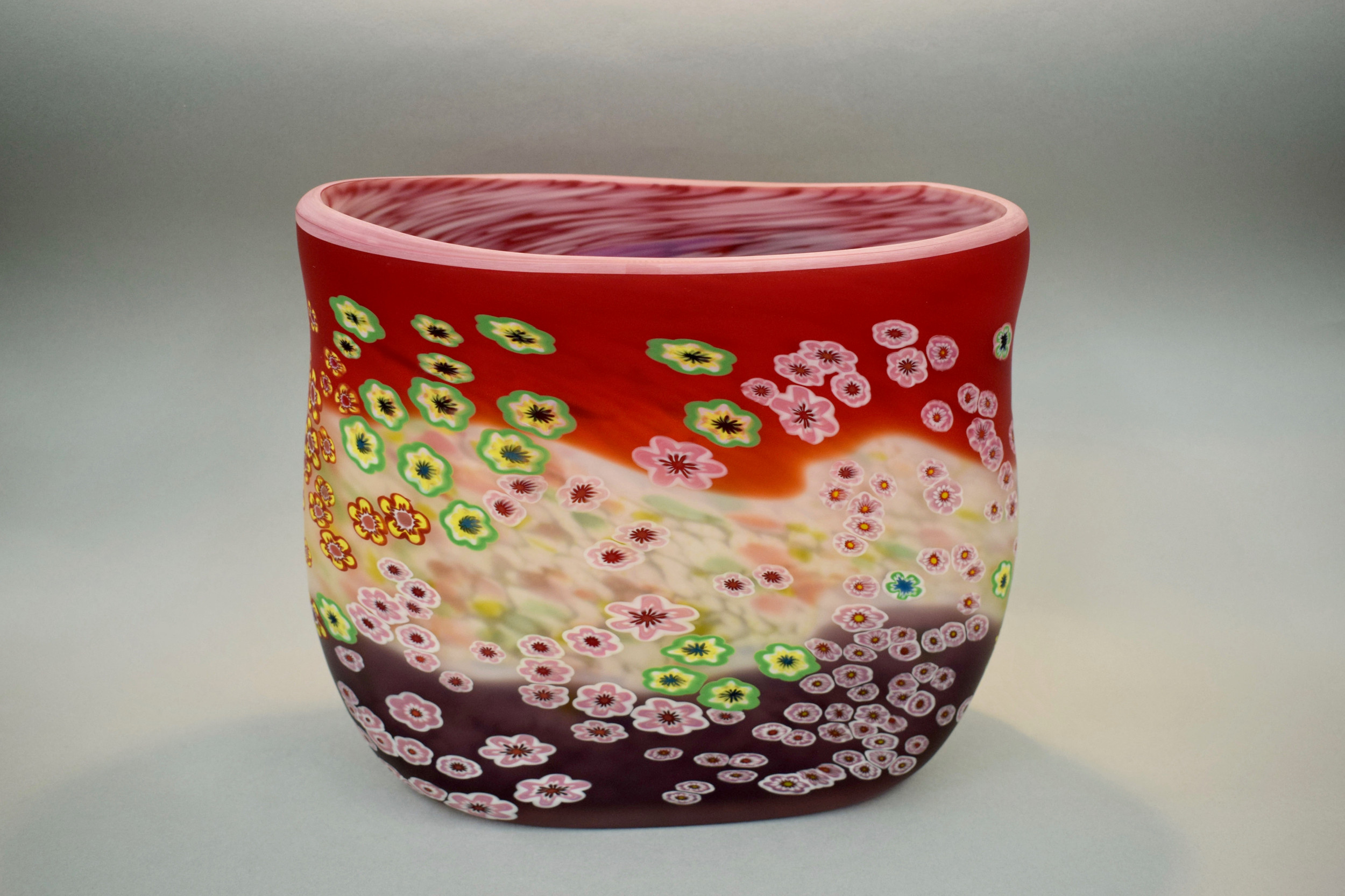 ガラス工芸界の巨匠『石井康治』手吹き硝子流文大 鉢 共箱付 幅25.7cm