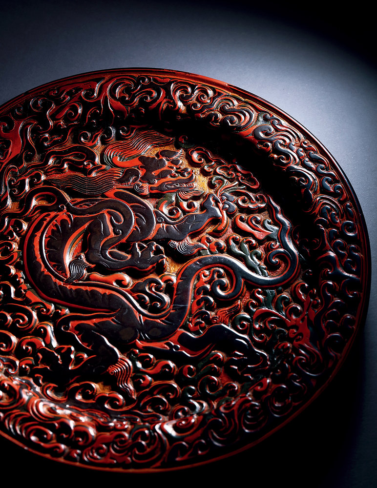 2722 中国美術 漆器 堆朱 剔紅 細密 唐草牡丹雲龍紋 花瓶 【公式通販】