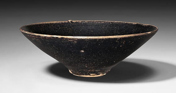 南宋 吉州窯 玳玻天目 玳玻釉牛文茶碗 剪紙紋 天目茶碗 中国古