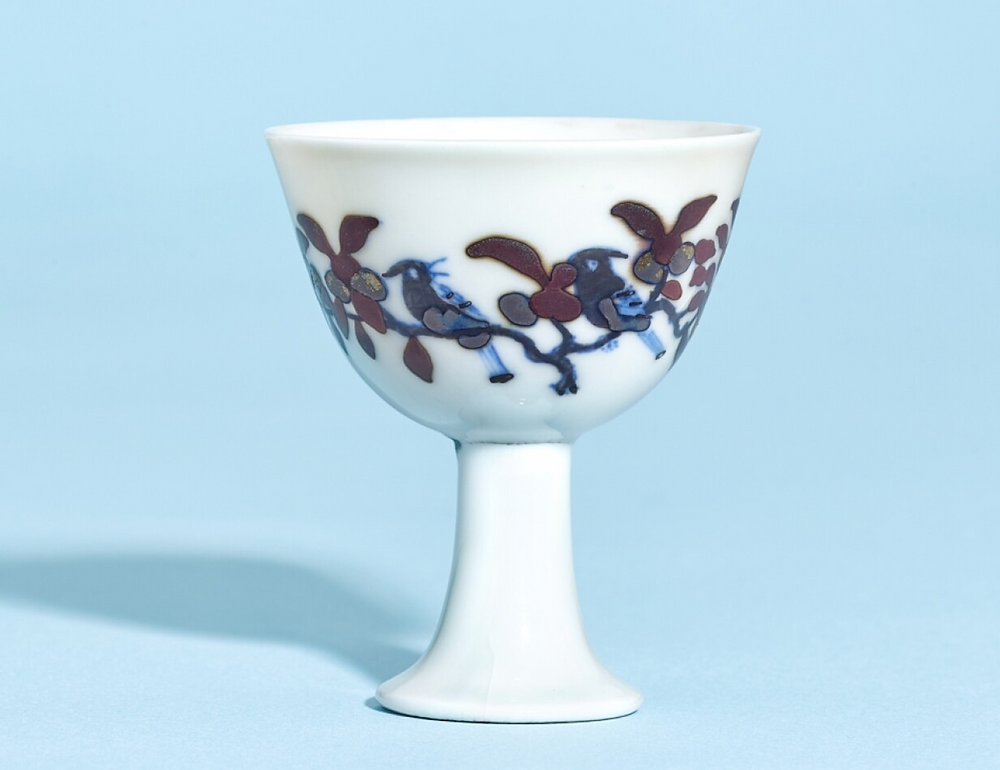 中国 大明成化年製 豆彩唐子文盃 酒盃 時代箱 C 7874 中国 大明成化年