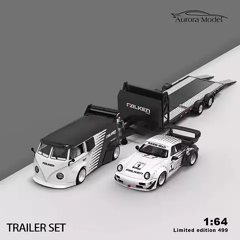 VOLKSWAGEN T1 BUS VW PORSCHE 964 &TRAILER FALKEN SET 1/64 BY