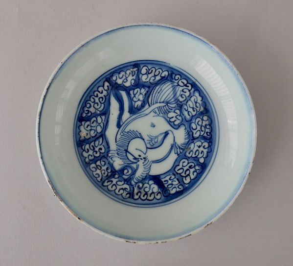 中国美術 清時代 古染付 獅子摘 玉図 蓋物 水指 茶道具 古