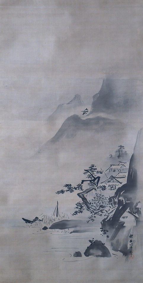 真筆】◇雪舟等楊 山水図◇ 掛軸 肉筆紙本 検 千利休 狩野探幽 狩野永徳