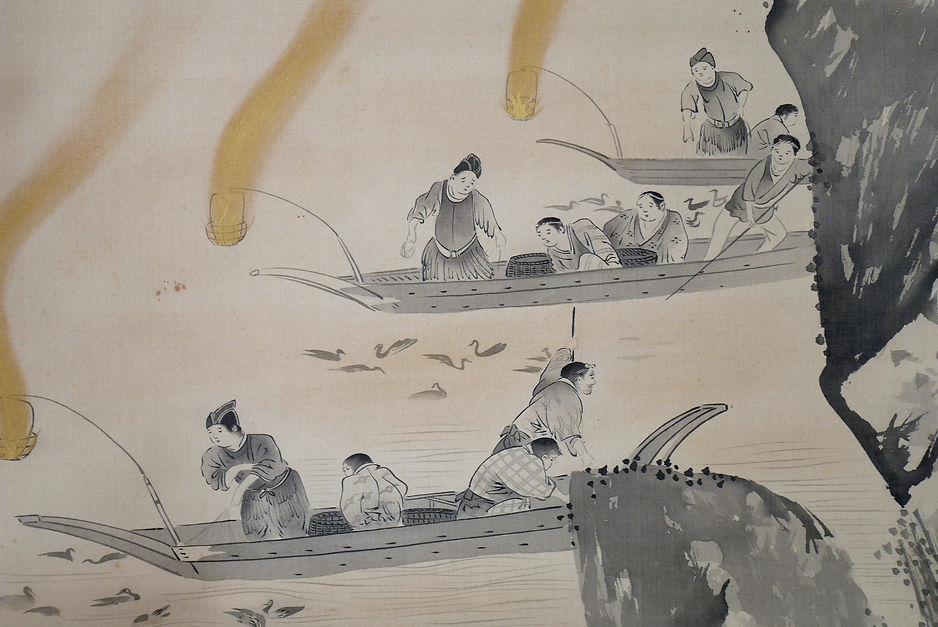 川端玉章 結び柳の図 掛け軸 箱無し 初釜 書画、骨董品、美術