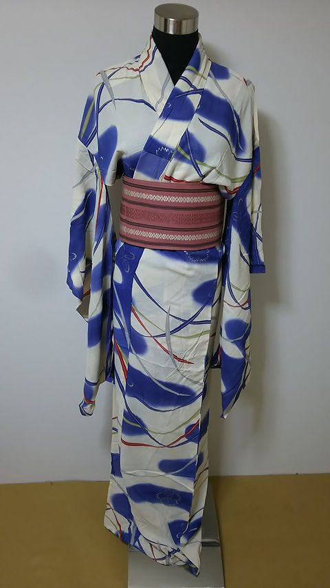 昭和レトロ 振袖 正絹 着物 昭和レトロお誂え振袖群青色群馬桐生手染め