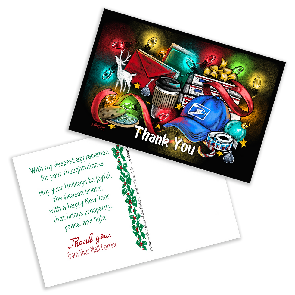Thank You - Holiday Lights Chalk Art - Postcards for Mail Carriers