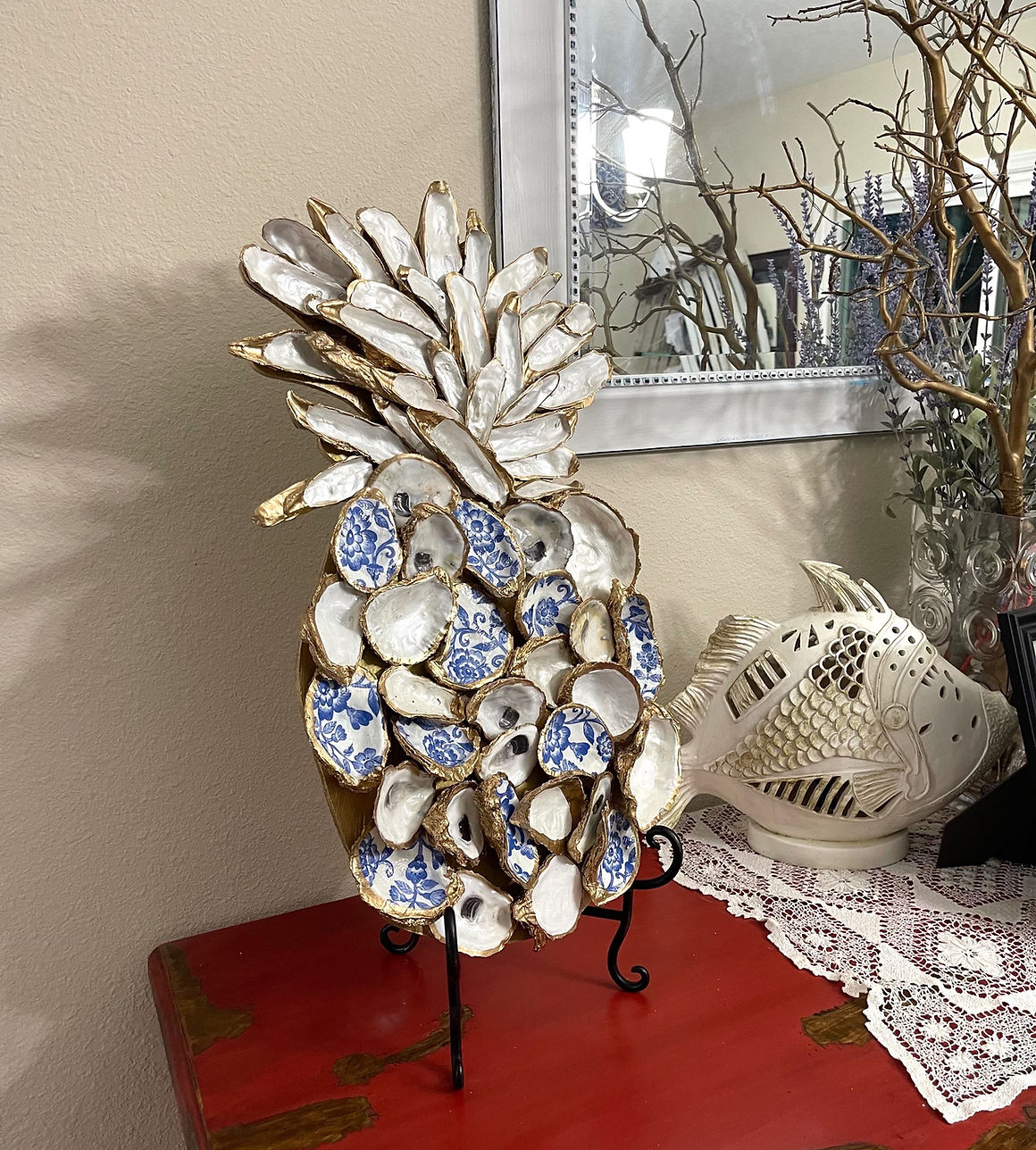 Chinoiserie Oyster Shell Art Pineapple | SunKissed Treasures