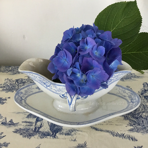 フランス アンティーク ソーシエール 持ち手付き ライトブルー 青 26