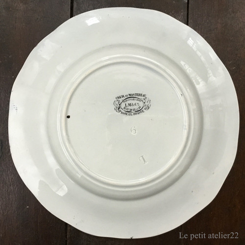 フランス クレイユ エ モントロー アンティーク グリザイユ プレート