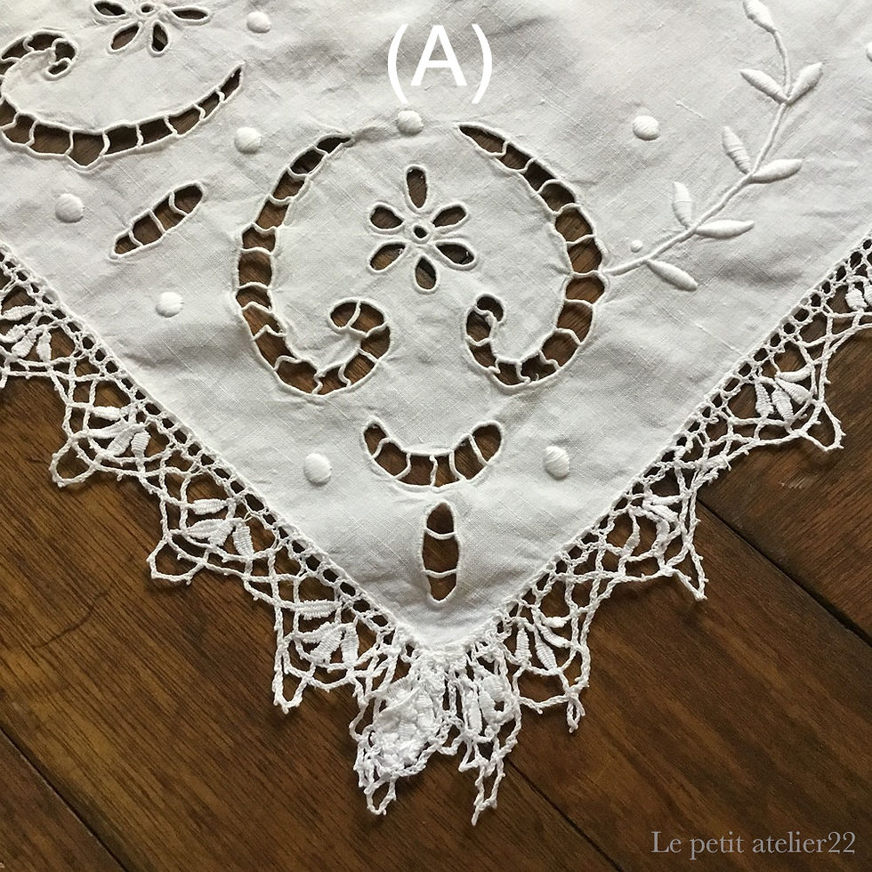 アンティーク ハーダンガー風 盛上げ＆透かし手刺繍クロス とろみの