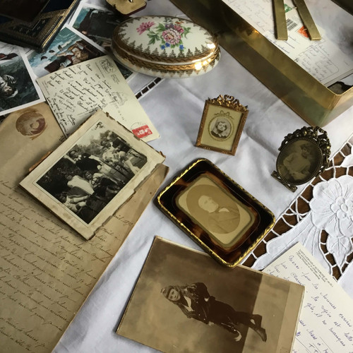 フランス アンティーク ダゲレオタイプ 銀盤写真 べっ甲柄 ガラス 金彩