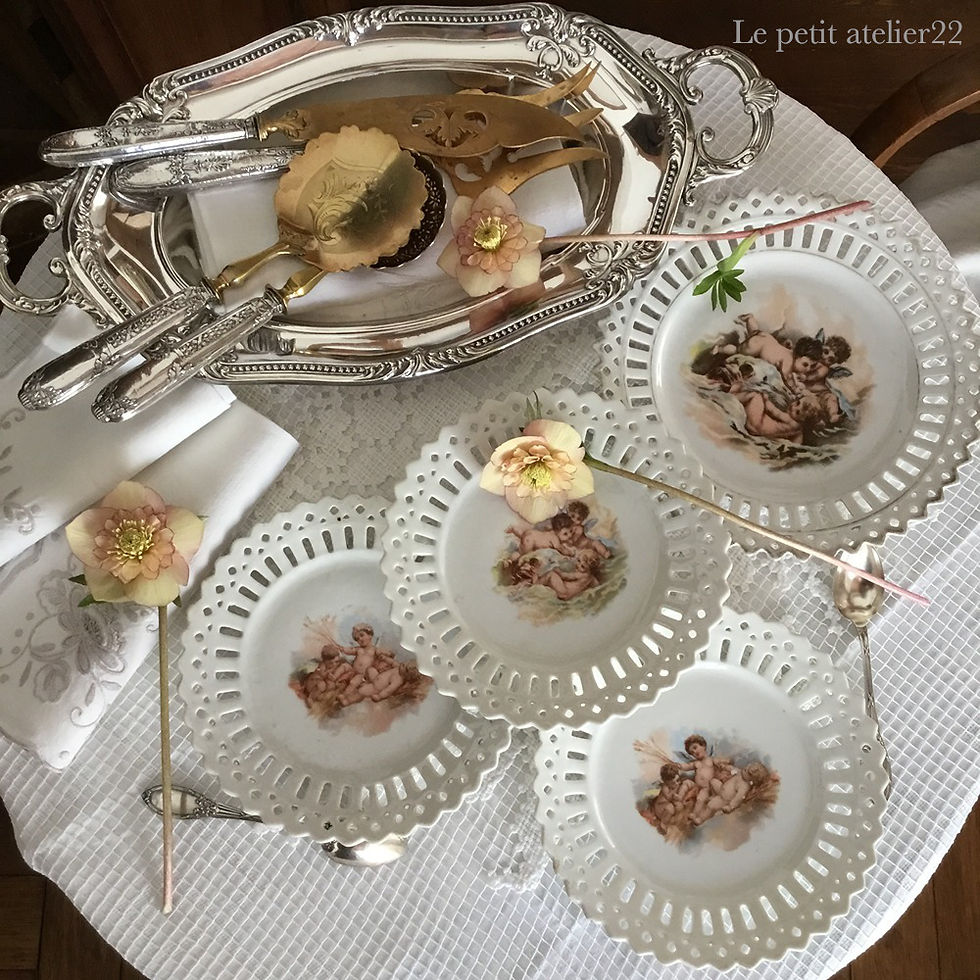 希少 フランス アンティーク エタン 皿ピューター 花リムプレート 大皿