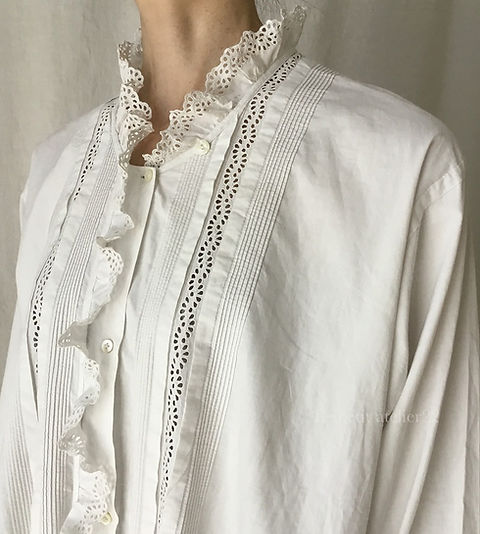 大人用F)(A)(B)フランス アンティーク リネン ワンピース レース襟