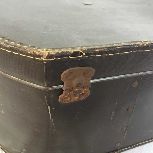 フランス アンティーク ハットボックス 帽子ケース レザー調 こげ茶