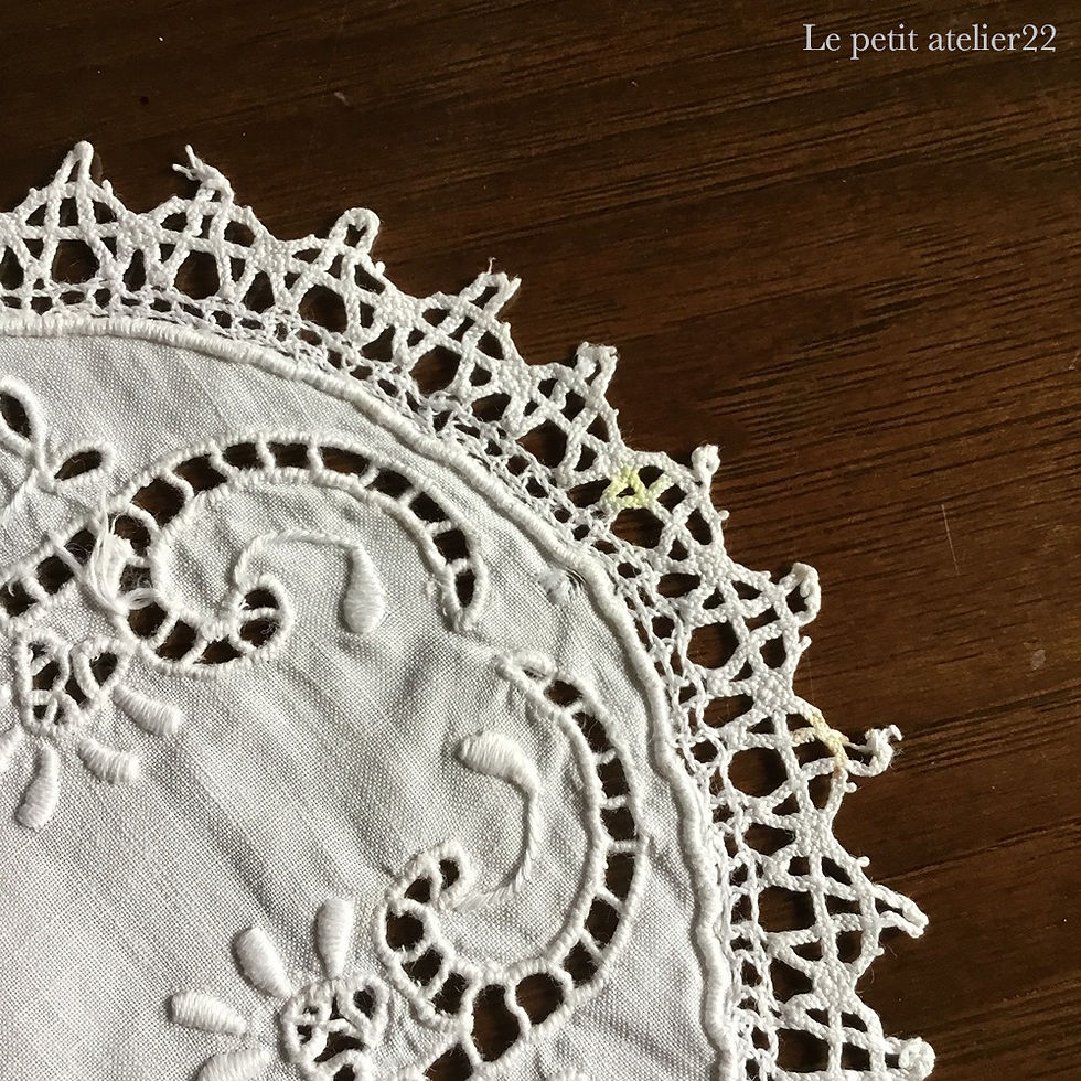 アンティークイタリア オープンカットワーク花刺繍＆ボビンレース