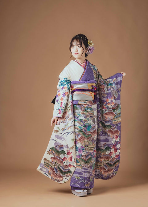 藤娘きぬたや 総絞り 振袖 豪華 裏打ち済 身丈154cm パールトーン加工