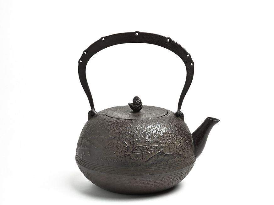 龍家製 竹彫り 鉄瓶